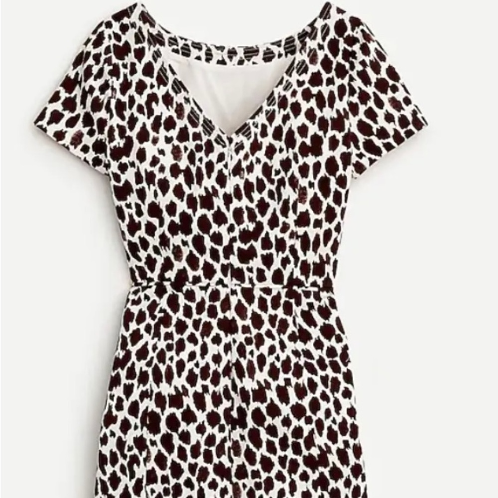 J. Crew V-Back Dress in Giraffe Printed Bi-Stretch MIDI Animal Print Brown